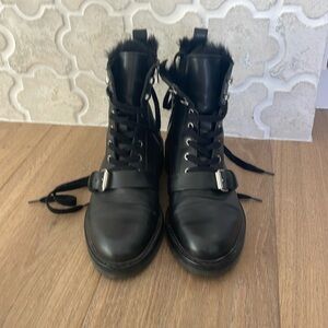 All Saints lace up boots with faux fur trim - 36